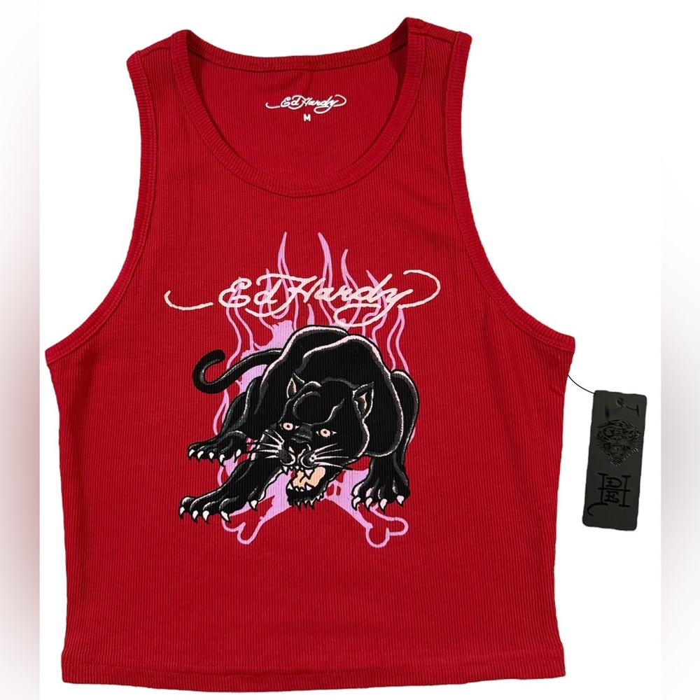 Ed Hardy Red Tank Top with Panther Graphic